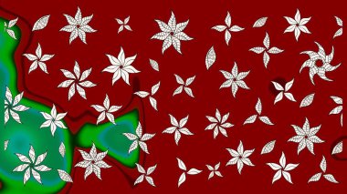 Raster illüstrasyonundaki çiçek desenli çizim. Kırmızı renkte çiçekler.