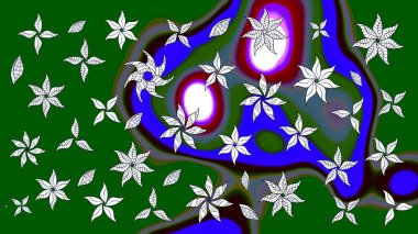 Çiçek buketleriyle klasik bir eskiz şekli. Yeşil renklerde. Raster illüstrasyonu.