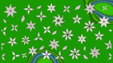 Varicologreen Raster çizimi. Bir sürü yeşil ve soyut çiçekli tropik eskiz deseni. Küçük çiçekte sevimli çiçek deseni var..