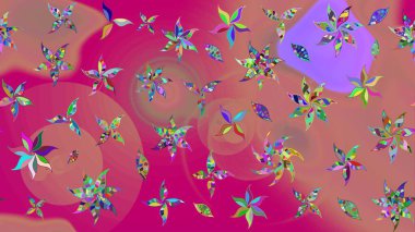 Sketch Colour Spring Theme eskiz kalıbı. Sevimli çiçek raster deseni. Düz Çiçek Elementleri Tasarımı. Pembe renkte çiçekler.