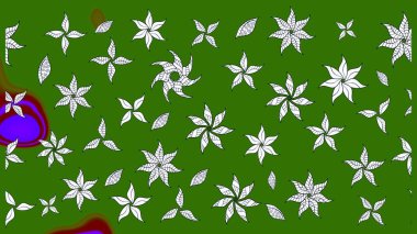 Çiçek desenli eskiz, darbeler, sıçramalar, yaz çiçekleri. Yeşil renkli çiçekler. Raster illüstrasyonu.