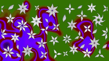 Yeşil renkli çiçekler. Renkli Bahar Teması eskiz kalıbı. Düz Çiçek Elementleri Tasarımı. Raster illüstrasyonu. Asya tekstil tarzında. Çiçek desenini çiz.