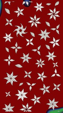 Kırmızı renklerde Asya tekstili. Çiçek desenli çizim. Raster illüstrasyonu.