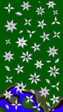 Düz Çiçek Elementleri Tasarımı. Yeşil renkli çiçekler. Raster illüstrasyonundaki çiçek desenli çizim. Renkli Bahar Teması çizim şablonu.