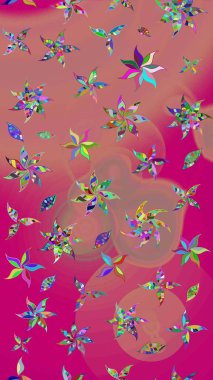 Raster Çiçek İllüstrasyonu güzel tekstil. Pembe renkli etnik çiçeklerle süslenmiş zarif bir eskiz..