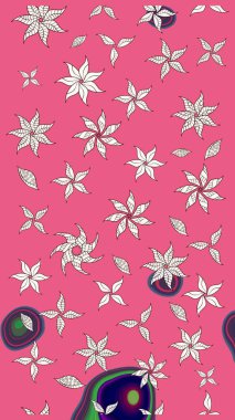 Düz Çiçek Elementleri Tasarımı. Raster illüstrasyonundaki çiçek desenli çizim. Renkli Bahar Teması eskiz kalıbı. Pembe renkte çiçekler.