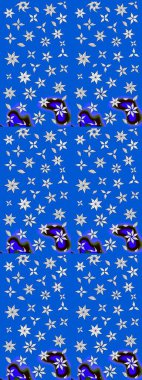 Klasik çiçekler. El çizimi, soyut ve süslü elementler. Yaz çiçekleri teması. Mavi renkler. Suluboya resim taklit Raster illüstrasyonu.