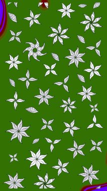 Çiçekli karalama şeklinde Raster çiçek deseni. Raster illüstrasyonu. Yumuşak, yaz çiçekleri yeşil renklerde.