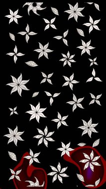 Düz Çiçek Elementleri Tasarımı. Renkli Yaz Temalı eskiz kalıbı. Raster Illustrasyon 'daki Çiçek Deseni' nin son moda çizimi. Siyah renkte çiçekler.