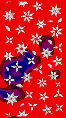 Kırmızı renkte etnik çiçeklerle süslenmiş zarif bir eskiz şekli. Raster Çiçek İllüstrasyonu güzel tekstil..