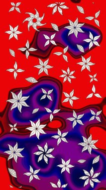 Renkli Bahar Teması eskiz kalıbı. Kırmızı renkli şirin çiçek deseni. Düz Çiçek Elementleri Tasarımı. Raster Modaya uygun kumaş deseni.