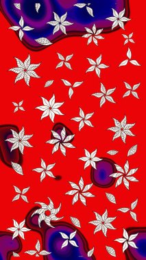 Kabile sanatı boho baskısı, klasik çiçek arkaplanı. Soyut etnik raster çizim kalıbı. Arkaplan dokusu, duvar kağıdı, kırmızı renkli çiçek teması.