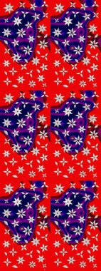 Elle çizilmiş çiçek desenli Raster çizimi. Tekstil, kumaş, ambalaj, hatıra defteri için hoş bir çiçek arkaplanı. Çocuksu tasarım. Kırmızı arkaplanda.