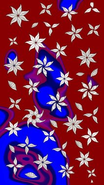 Raster illüstrasyonundaki çiçek desenli çizim. Suluboya tarzında kırmızı renkte çiçekler.