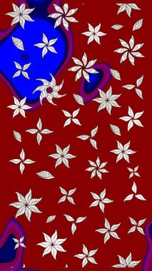 Kırmızının üstüne kırmızı. Çiçekli ipek eşarp. 1950-1960 motifleri. El çizimi çiçek unsurları olan soyut çizim raster deseni. Retro tekstil tasarım koleksiyonu.