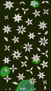 Çiçek desenli çizim. Raster illüstrasyonu. Raster illüstrasyonu. Gri renkli çiçekler. Asya tekstil tarzında.