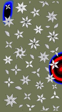 Ağaç dallı bahar çiçekleri ile desen, çiçek siluetiyle yeşil renkler. Raster deseni.