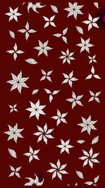 Raster illüstrasyonu. Şirin çiçekli eskiz deseni ve kırmızı renklerde yapraklar, suluboya çiçek deseni, duvar kağıdı, kart veya kumaş için fayanslı.