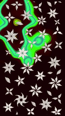 Düz Çiçek Elementleri Tasarımı. Chichi 'nin kumaş kalıbını çiz. Renkli Bahar Teması eskiz kalıbı. Çiçek deseni. Raster illüstrasyonu.