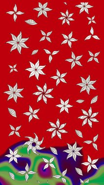 Zarif, parlak ve kırmızı çiçek desenli eskiz. Raster. Sabıka baskıları, bebek kıyafetleri, duvar kâğıtları, paket kutuları vb..