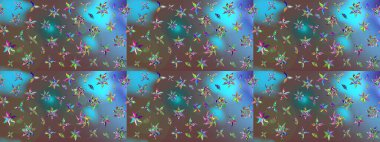 Mavi renkli çiçek desenli çizim. Suluboya tarzında mavi renkte çiçekler.