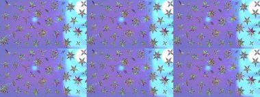 Çok renkli, zarif küçük çiçekler ve mor renkli komik böcekler, raster deseni, illüstrasyon..