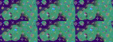 Sevimli çiçek raster deseni. Mavi renkli çiçekler. Renkli Bahar Teması eskiz kalıbı. Düz Çiçek Elementleri Tasarımı.