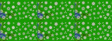 Küçük çiçekteki sevimli çiçek deseni. Raster deseni. Yumuşak, yeşil renkli yaz çiçekleri. Raster illüstrasyonu.