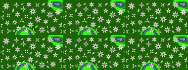 Düz Çiçek Elementleri Tasarımı. Çiçeksel fantezi tasarımı ve parlak bir arka plan çizimi. Renkli Bahar Teması çizim şablonu.