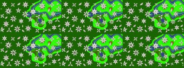 Raster illüstrasyonundaki çiçek desenli çizim. Yeşil renklerde. Güzel kumaş deseni. Raster illüstrasyonu.