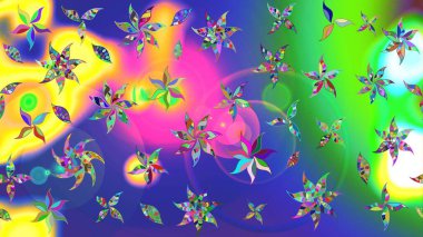 Yeşil renkli çiçekler. Hediye ambalaj kağıdı, tebrik kartları, posterler ve pankart tasarımı. Raster düz çiçek çizim deseni.