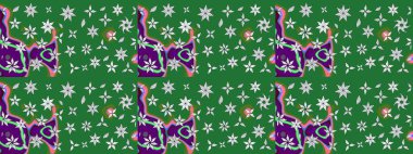 Raster illüstrasyonu. Yeşil renkte güzel bir tekstil. Suluboya çiçekli çiçek deseni.