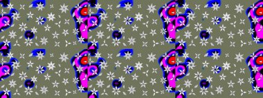 Düz Çiçek Elementleri Tasarım Raster illüstrasyonu. Çiçekli çiçek deseni, suluboya. Yeşil renkli çiçekler. Renkli Bahar Teması Eskiz Şablonu.