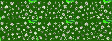 Raster düz çiçek çizim deseni. Yeşil renkli çiçekler. Tasarım hediye paketi, tebrik kartları, posterler ve afiş tasarımı.