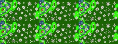 Renkli Yaz Temalı eskiz kalıbı. Yeşil renkli çiçekler. Çiçekli eskiz çizimi. Düz Çiçek Elementleri Tasarımı.