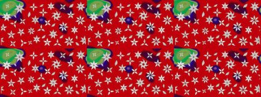 Yapraklı çiçekler ve kırmızı renklerde papatya çiçekleri. Eskiz arkaplan modeli. Raster - stok.