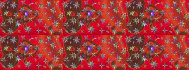 Kırmızı renkte etnik çiçeklerle süslenmiş zarif bir eskiz şekli. Raster Çiçek İllüstrasyon Şirin Tekstil.
