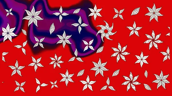 Düz Çiçek Elementleri Tasarımı. Raster Illustrasyon 'daki Çiçek Deseni' nin son moda çizimi. Renkli Yaz Temalı eskiz kalıbı. Kırmızı renkte çiçekler.