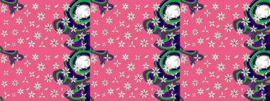 Raster illüstrasyonu. Asya tekstil tarzında. Düz Çiçek Elementleri Tasarımı. Güzel kumaş deseni. Çiçek desenli çizim. Renkli Bahar Teması çizim şablonu.