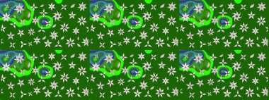 Güzel kumaş deseni. Raster Illustrasyon 'daki Çiçek Deseni' nin son moda çizimi. Düz Çiçek Elementleri Tasarımı. Renkli Yaz Teması çizim şablonu.