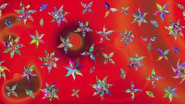 Raster Illustrasyon 'daki Çiçek Deseni' nin son moda çizimi. Kırmızı renkte çiçekler. Düz Çiçek Elementleri Tasarımı. Renkli Yaz Teması çizim şablonu.