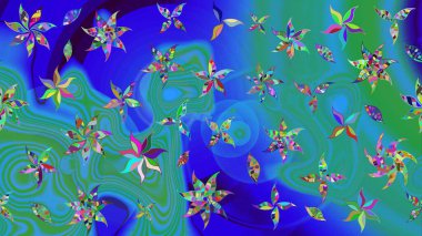 Mavi renklerde. Çiçek. Taslak dekoratif arka plan, çiçek mandala. Raster illüstrasyonu.