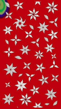 Sanat, çiçeklere ilham veriyor ve arka planda bırakıyor. Raster deseni. Kırmızı el çizilmiş desen. Karalama çiçekleri çizim deseni.