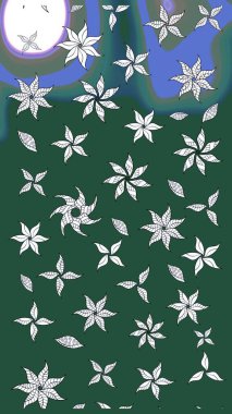 Hediye ambalaj kağıdı, tebrik kartları, posterler ve pankart tasarımı. Yeşil renkli çiçekler. Raster düz çiçek çizim deseni.