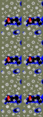 Raster illüstrasyonu. Güzel kumaş deseni. Karalama çiçeği. Düz Çiçek Elementleri Tasarımı. Zentangle soyut çiçekleri. Renkli Bahar Teması çizim şablonu.