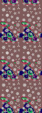 Raster illüstrasyonu. Çiçek ve yapraklı karalama şeklinde Raster çiçek deseni. Yumuşak, bahar çiçekleri kahverengi renklerde.