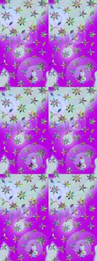 Mor renkli çiçekler. Renkli Bahar Teması eskiz kalıbı. Düz Çiçek Elementleri Tasarımı. Sevimli çiçek raster deseni.