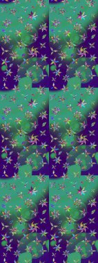 Çiçek izi. Suluboya çizim kalıbı. Suluboya tarzında mavi renkte çiçekler.