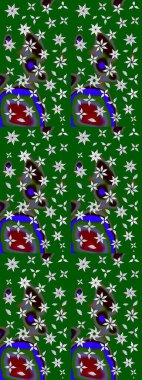 Küçük çiçekteki sevimli çiçek deseni. Bir sürü yeşil ve soyut çiçekli tropik eskiz deseni. Varicologreen Raster çizimi.