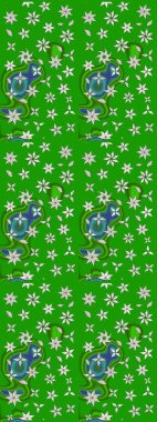 Üzerinde yeşil renkte karalamalar olan çiçek desenleri çiz. Raster illüstrasyonu.